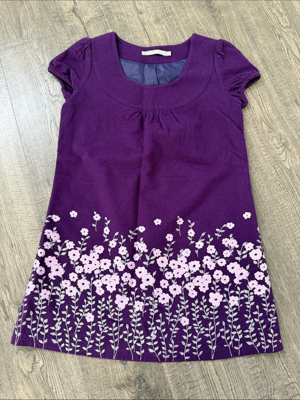 Purple Floral Casual A-Line Dress with Pink Flower Border